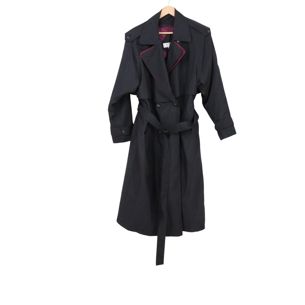 Maggie Lawrence Trench Coat Womens 14 Collection Black Belted Long Excellent